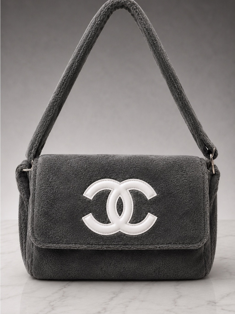 Chanel Précision VIP Gift Gray Terry Cloth CC Logo Crossbody Bag Unused